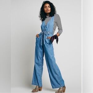 Free People Clara Chambray Denim Jumpsuit